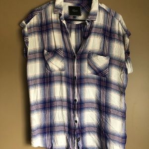 Plaid cap sleeve top